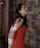 dakrk hair brunette red dress
