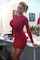 red dress blonde pony tail