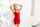 blonde slim red dress