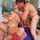 threesome oil purple couch