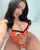 black hair orange top bikini