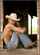 topless blue jeans cowboy hat