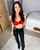 black hair green eyes leather outfit