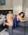blue thong doggystyle grey sofa