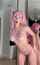 pink hair natural tits navel piercing